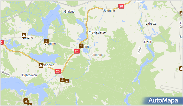 mapa Jelonek gmina Borne Sulinowo, Jelonek gmina Borne Sulinowo na mapie Targeo