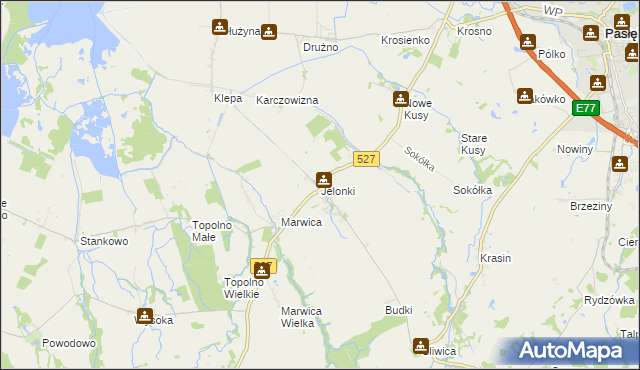 mapa Jelonki gmina Rychliki, Jelonki gmina Rychliki na mapie Targeo