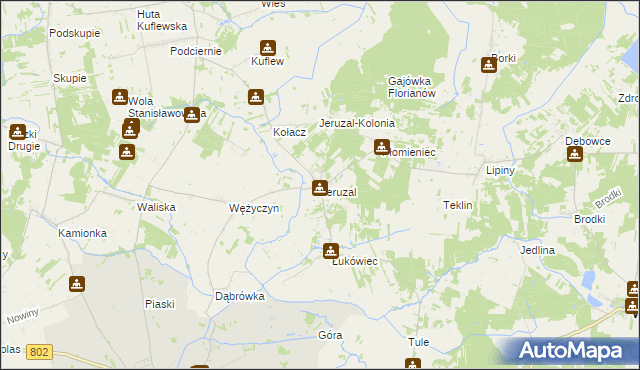 mapa Jeruzal gmina Mrozy, Jeruzal gmina Mrozy na mapie Targeo