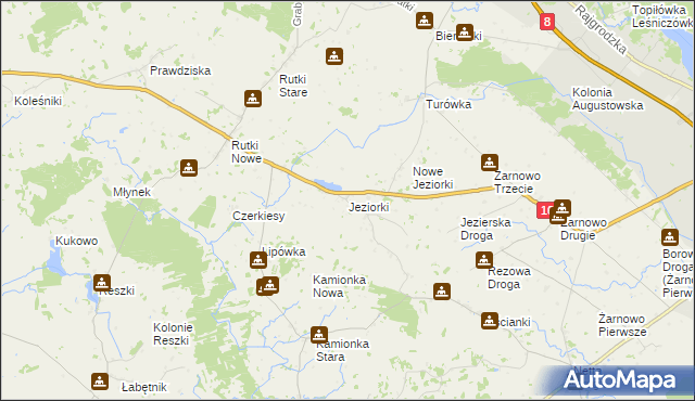 mapa Jeziorki gmina Augustów, Jeziorki gmina Augustów na mapie Targeo