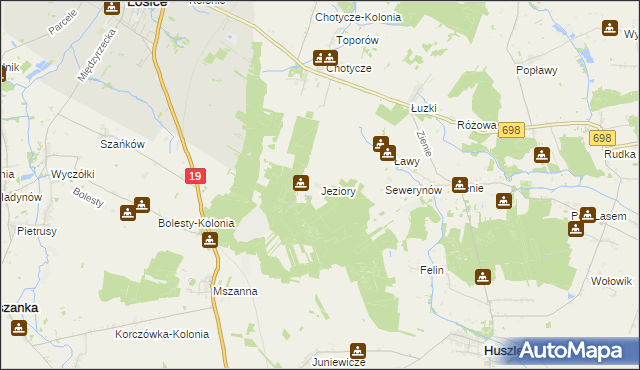 mapa Jeziory gmina Łosice, Jeziory gmina Łosice na mapie Targeo