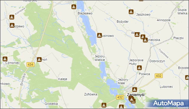 mapa Jeziory Wielkie, Jeziory Wielkie na mapie Targeo