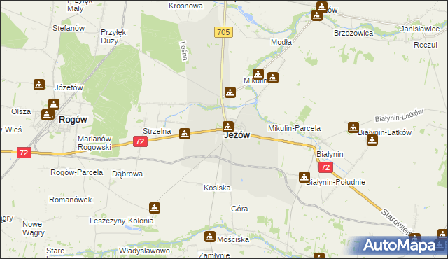 mapa Jeżów powiat brzeziński, Jeżów powiat brzeziński na mapie Targeo