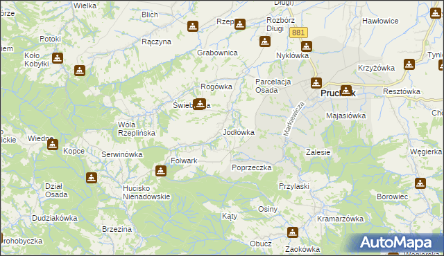 mapa Jodłówka gmina Pruchnik, Jodłówka gmina Pruchnik na mapie Targeo