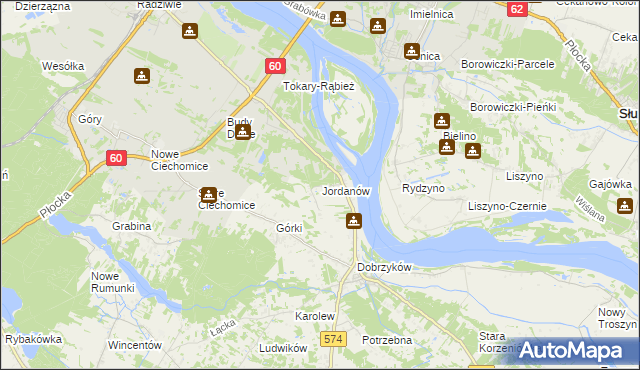 mapa Jordanów gmina Gąbin, Jordanów gmina Gąbin na mapie Targeo