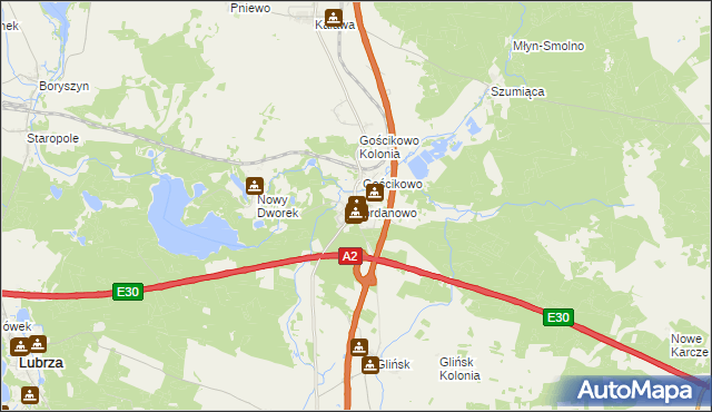 mapa Jordanowo gmina Świebodzin, Jordanowo gmina Świebodzin na mapie Targeo