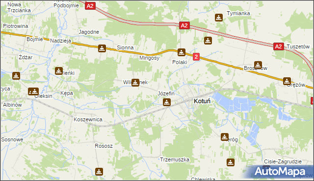 mapa Józefin gmina Kotuń, Józefin gmina Kotuń na mapie Targeo