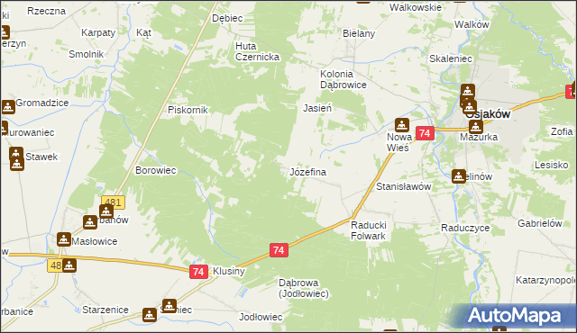 mapa Józefina gmina Osjaków, Józefina gmina Osjaków na mapie Targeo