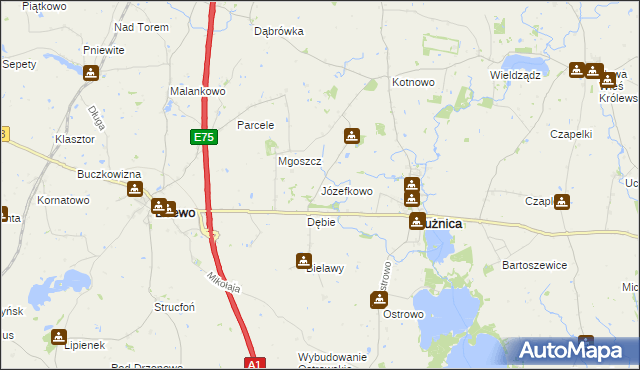 mapa Józefkowo gmina Płużnica, Józefkowo gmina Płużnica na mapie Targeo