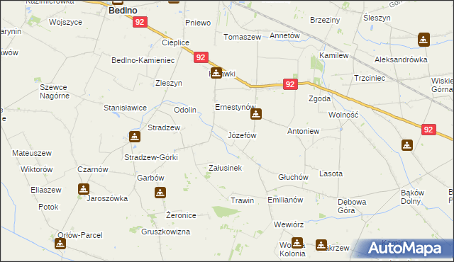 mapa Józefów gmina Bedlno, Józefów gmina Bedlno na mapie Targeo