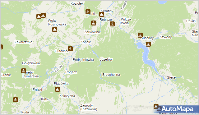 mapa Józefów gmina Dzikowiec, Józefów gmina Dzikowiec na mapie Targeo