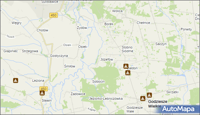 mapa Józefów gmina Godziesze Wielkie, Józefów gmina Godziesze Wielkie na mapie Targeo
