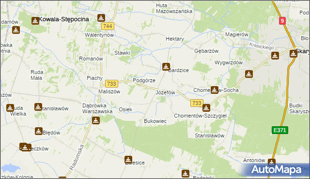 mapa Józefów gmina Kowala, Józefów gmina Kowala na mapie Targeo