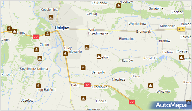mapa Józefów gmina Poddębice, Józefów gmina Poddębice na mapie Targeo