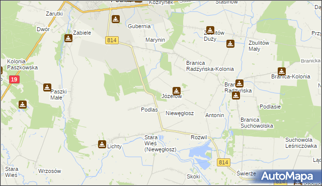 mapa Józefów gmina Radzyń Podlaski, Józefów gmina Radzyń Podlaski na mapie Targeo
