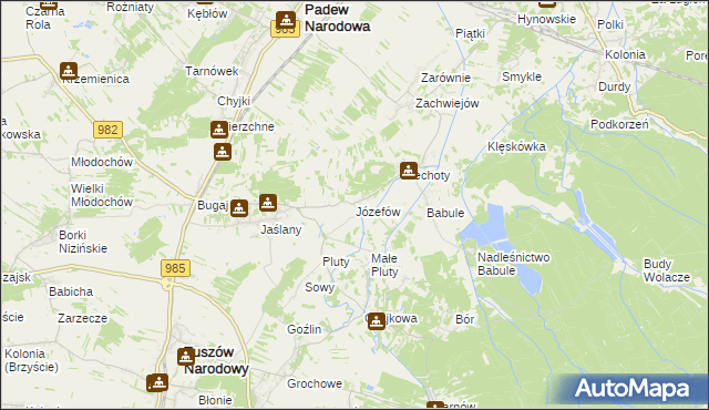 mapa Józefów gmina Tuszów Narodowy, Józefów gmina Tuszów Narodowy na mapie Targeo