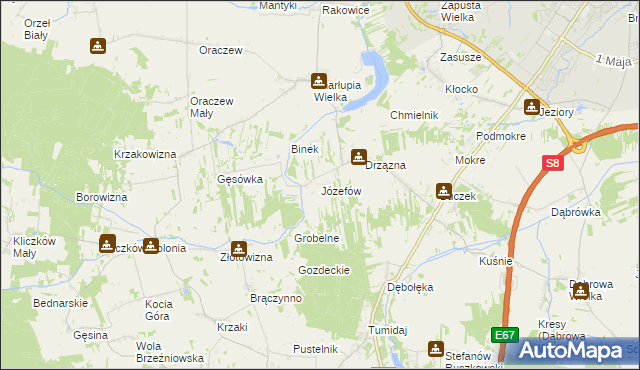 mapa Józefów gmina Wróblew, Józefów gmina Wróblew na mapie Targeo