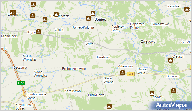mapa Józefowo gmina Joniec, Józefowo gmina Joniec na mapie Targeo