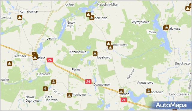 mapa Józefowo gmina Kwilcz, Józefowo gmina Kwilcz na mapie Targeo