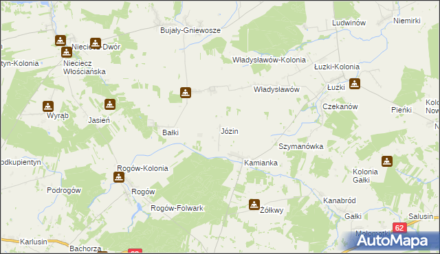 mapa Józin gmina Repki, Józin gmina Repki na mapie Targeo