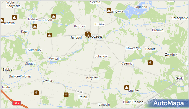 mapa Julianów gmina Kłoczew, Julianów gmina Kłoczew na mapie Targeo