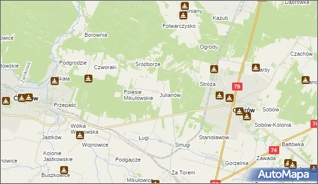 mapa Julianów gmina Ożarów, Julianów gmina Ożarów na mapie Targeo