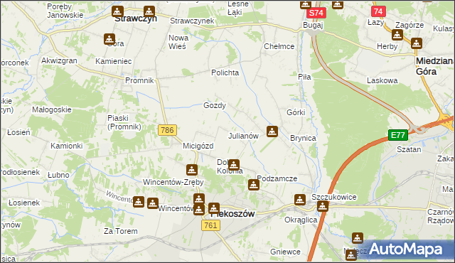 mapa Julianów gmina Piekoszów, Julianów gmina Piekoszów na mapie Targeo