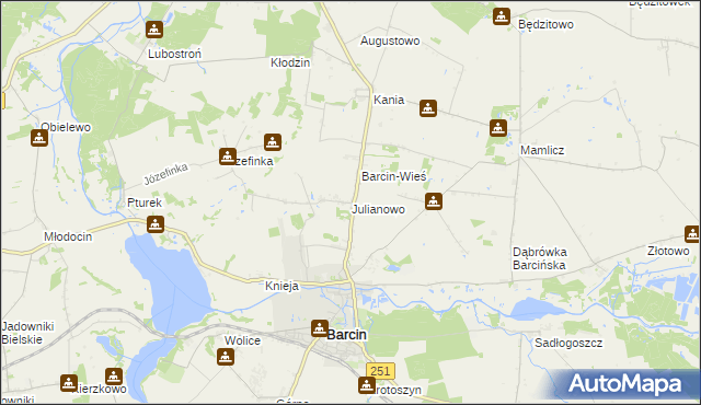 mapa Julianowo gmina Barcin, Julianowo gmina Barcin na mapie Targeo