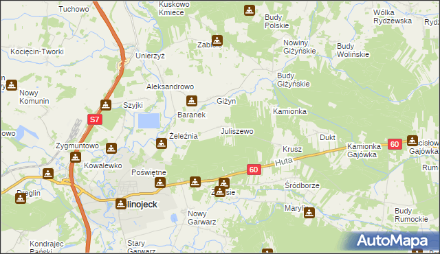 mapa Juliszewo, Juliszewo na mapie Targeo