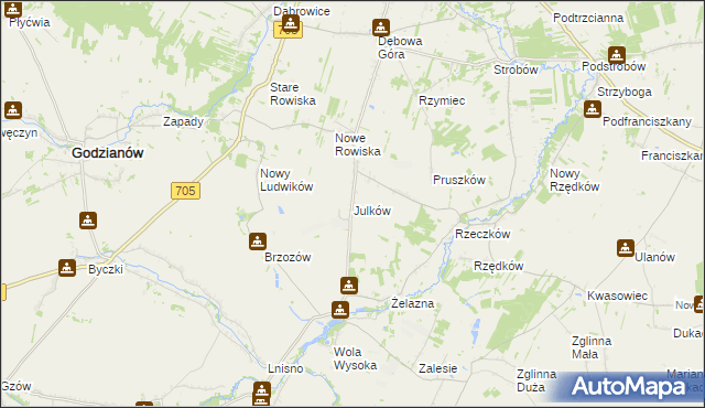 mapa Julków gmina Skierniewice, Julków gmina Skierniewice na mapie Targeo