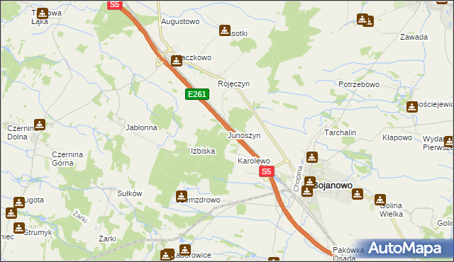mapa Junoszyn gmina Rydzyna, Junoszyn gmina Rydzyna na mapie Targeo