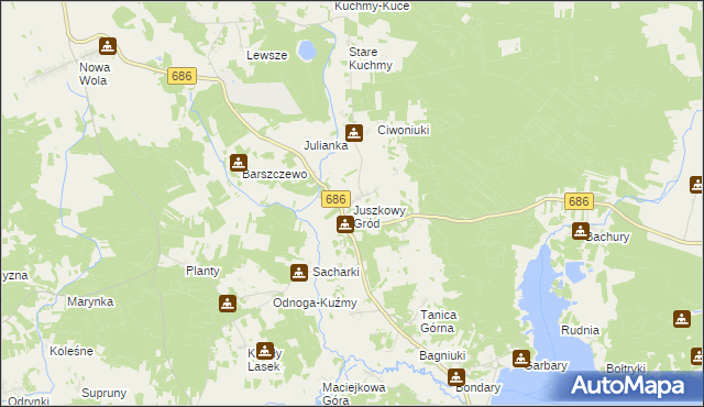 mapa Juszkowy Gród, Juszkowy Gród na mapie Targeo