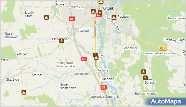 mapa Kacice gmina Pułtusk, Kacice gmina Pułtusk na mapie Targeo
