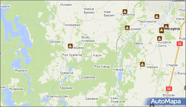 mapa Kąciki gmina Kurzętnik, Kąciki gmina Kurzętnik na mapie Targeo