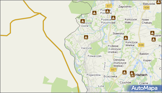 mapa Kaczyce gmina Zebrzydowice, Kaczyce gmina Zebrzydowice na mapie Targeo