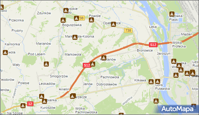 mapa Kajetanów gmina Puławy, Kajetanów gmina Puławy na mapie Targeo