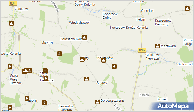 mapa Kajetanów gmina Wysokie, Kajetanów gmina Wysokie na mapie Targeo