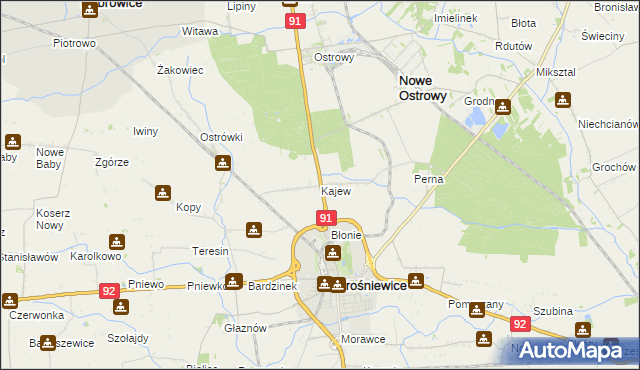 mapa Kajew gmina Krośniewice, Kajew gmina Krośniewice na mapie Targeo
