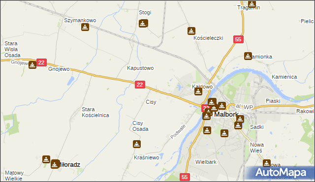 mapa Kałdowo gmina Malbork, Kałdowo gmina Malbork na mapie Targeo