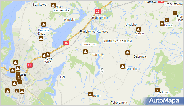 mapa Kałduny gmina Iława, Kałduny gmina Iława na mapie Targeo