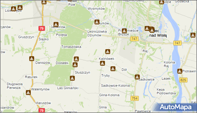 mapa Kalinówek gmina Solec nad Wisłą, Kalinówek gmina Solec nad Wisłą na mapie Targeo