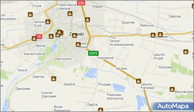 mapa Kalinowice gmina Zamość, Kalinowice gmina Zamość na mapie Targeo