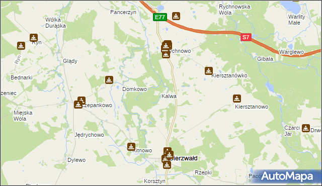 mapa Kalwa gmina Grunwald, Kalwa gmina Grunwald na mapie Targeo