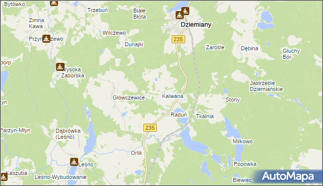 mapa Kalwaria gmina Dziemiany, Kalwaria gmina Dziemiany na mapie Targeo