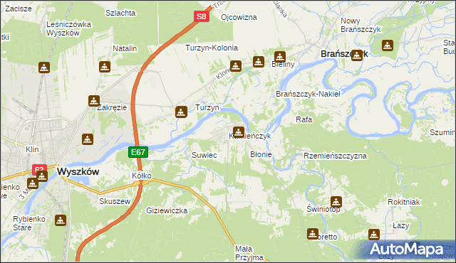 mapa Kamieńczyk gmina Wyszków, Kamieńczyk gmina Wyszków na mapie Targeo