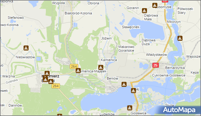 mapa Kamienica gmina Kazimierz Biskupi, Kamienica gmina Kazimierz Biskupi na mapie Targeo