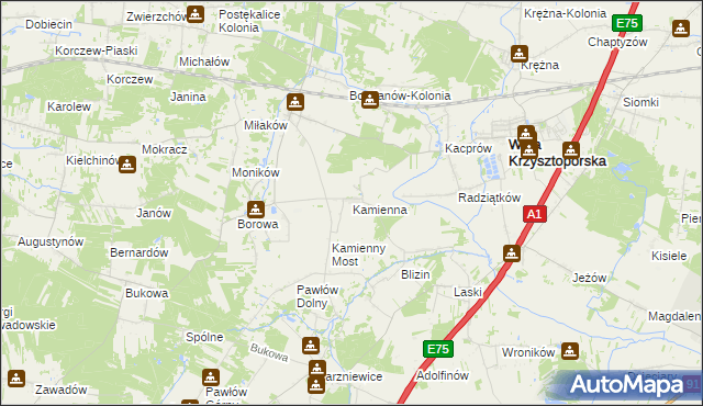 mapa Kamienna gmina Wola Krzysztoporska, Kamienna gmina Wola Krzysztoporska na mapie Targeo