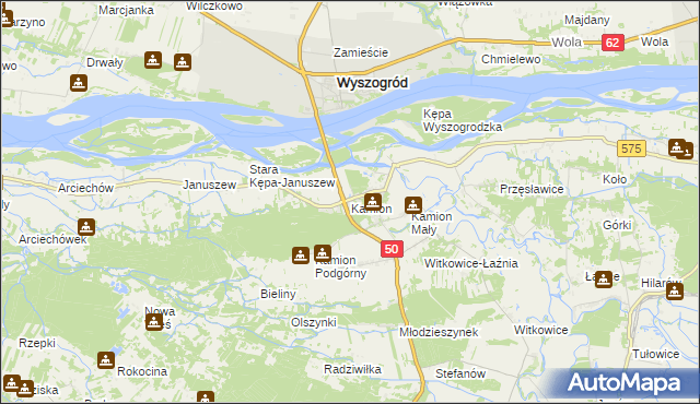 mapa Kamion gmina Młodzieszyn, Kamion gmina Młodzieszyn na mapie Targeo