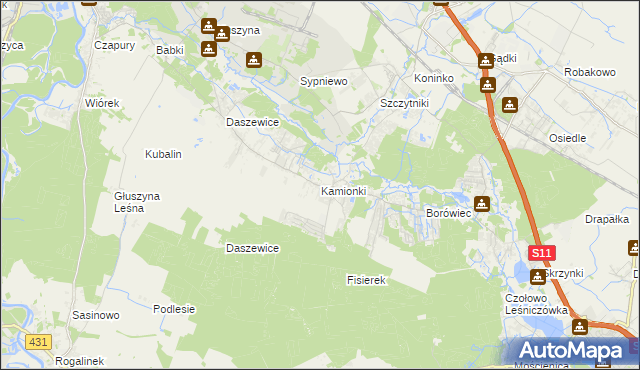 mapa Kamionki gmina Kórnik, Kamionki gmina Kórnik na mapie Targeo
