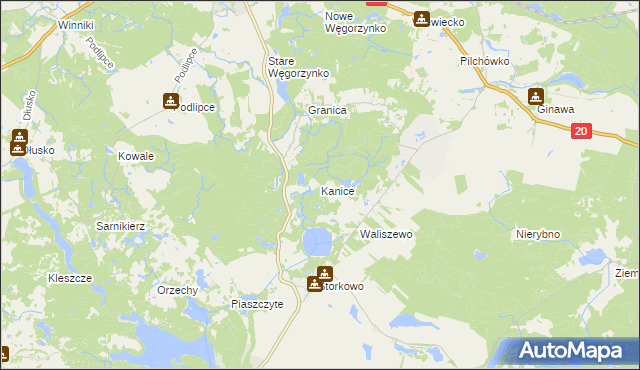mapa Kanice gmina Ińsko, Kanice gmina Ińsko na mapie Targeo